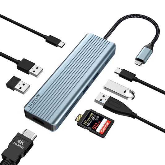 HOPDAY USB C Hub Docking Station - 9 in 1 USB C Adapter with 4K HDMI Dual Monitor USB C Hub(100W PD Charging SD/TF Card Reader and USB 3.0/2.0) for Type C Devices