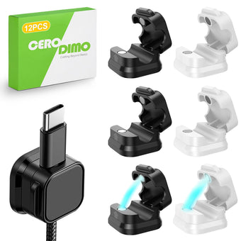 CeroDimo 12 Pack Magnetic Cable Clips Adjustable Desk Cord Holder and Cable Organizer for Home Office Car Nightstand Adhesive Wire Holder for USB Phone and Desktop Management