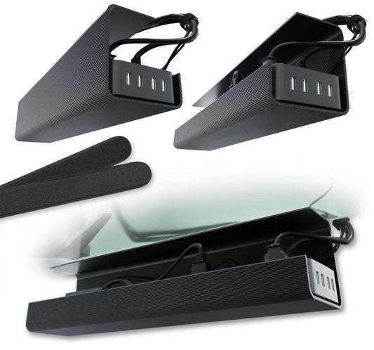 No-Screw Under Desk Cable Management Tray - Self-Adhesive Installation Cable Management Cable Management Under Desk Desk Wire Management Cable Tray Under Desk Cable Organizer - Black Set of 2