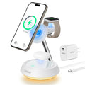 Cableet 3 in 1 Wireless Charging Station with 20W PD Adapter 15W Magnetic Wireless Charger Stand Fast Charging with Light for iPhone 15 14 13 12 AirPods & iWatch Series Night Stand Charger Station