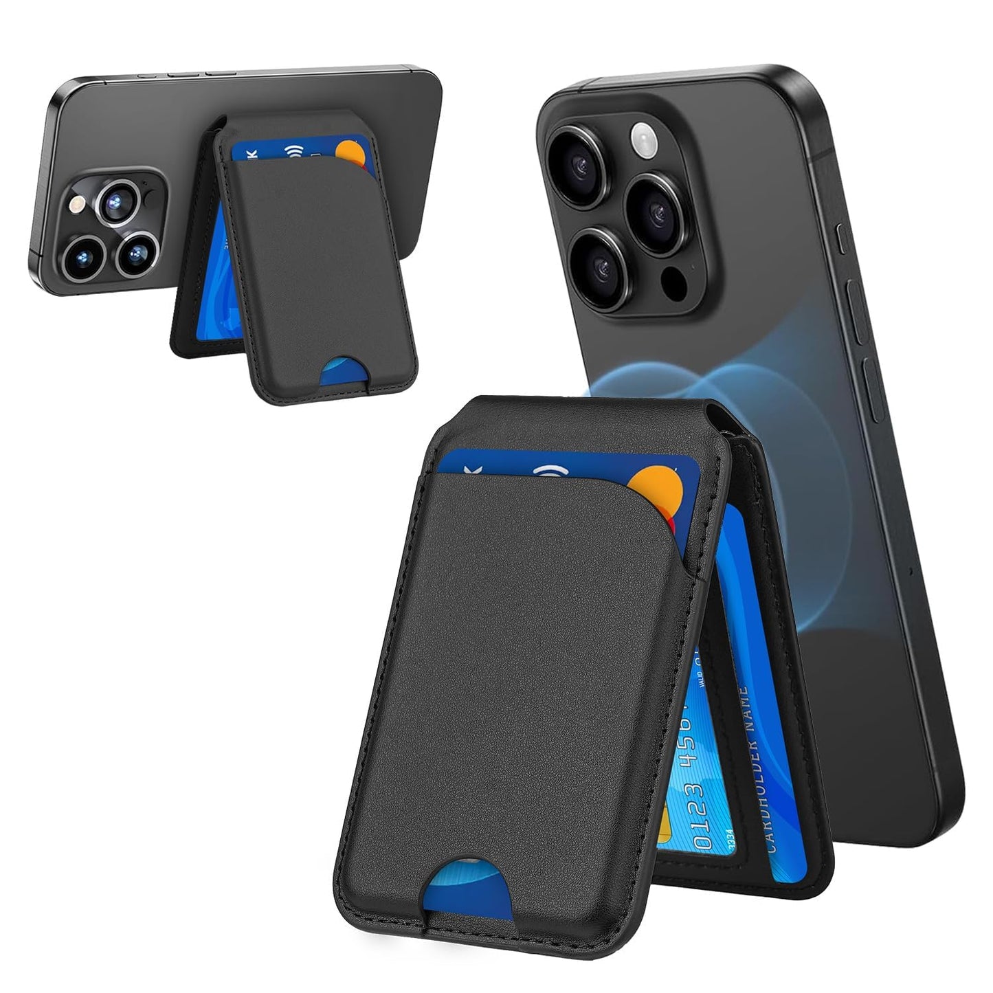 T Tersely 2-in-1 for Magsafe Wallet StandUpgraded Magnetic Phone Wallet for iPhone 16/15/14/13/12 SeriesCompatible with Magsafe3 Card Holder with Adjustable StandRFID BlockingVegan LeatherBlack