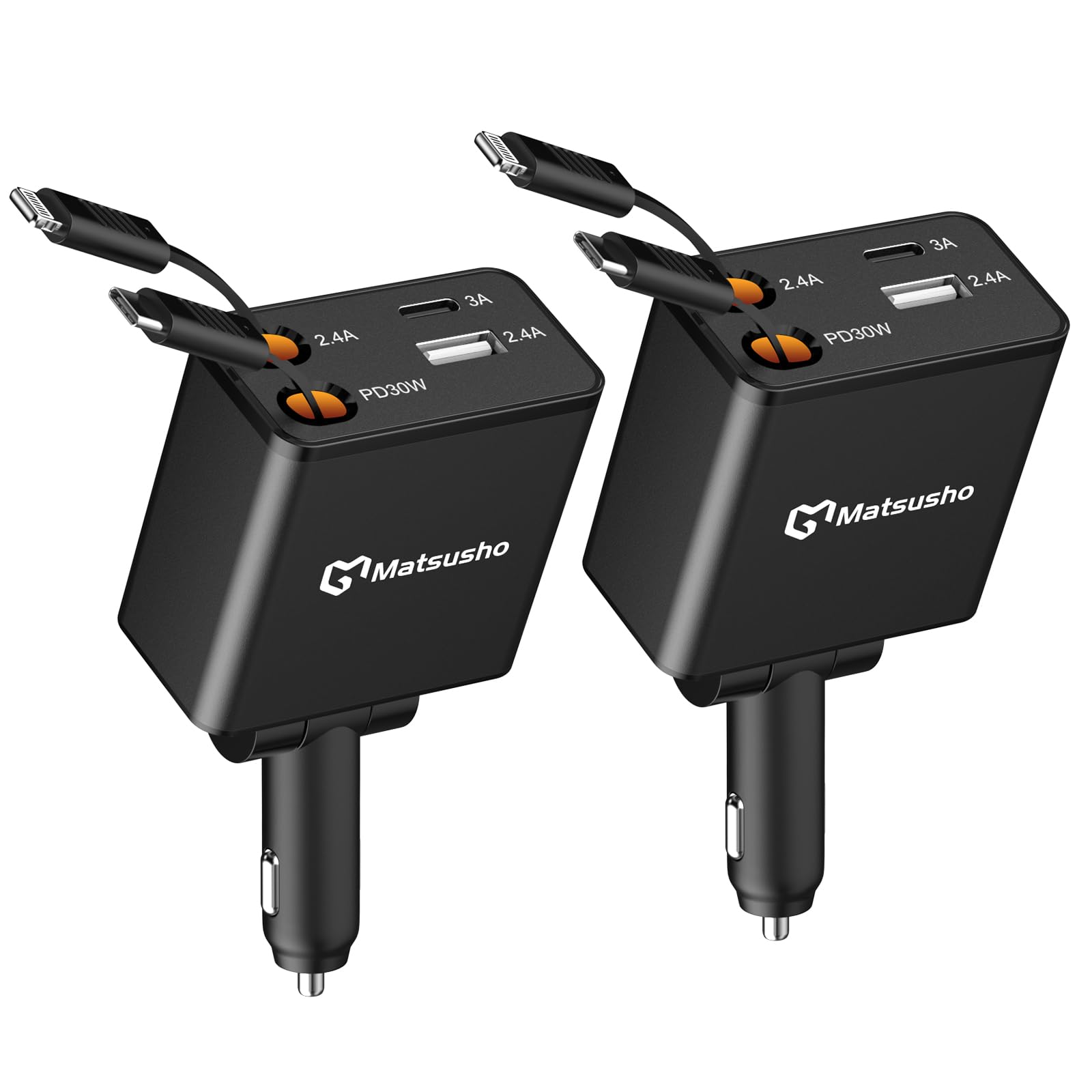 Retractable Car Charger 2 Pack 120W 4 in 1 Super Fast Car Phone Charger 120W Retractable Cable 2.6FT and 2 USB Ports Car Charger Adapter Compatible with iPhone 16 15 14 13 12 11 Pro Max Galaxy S24