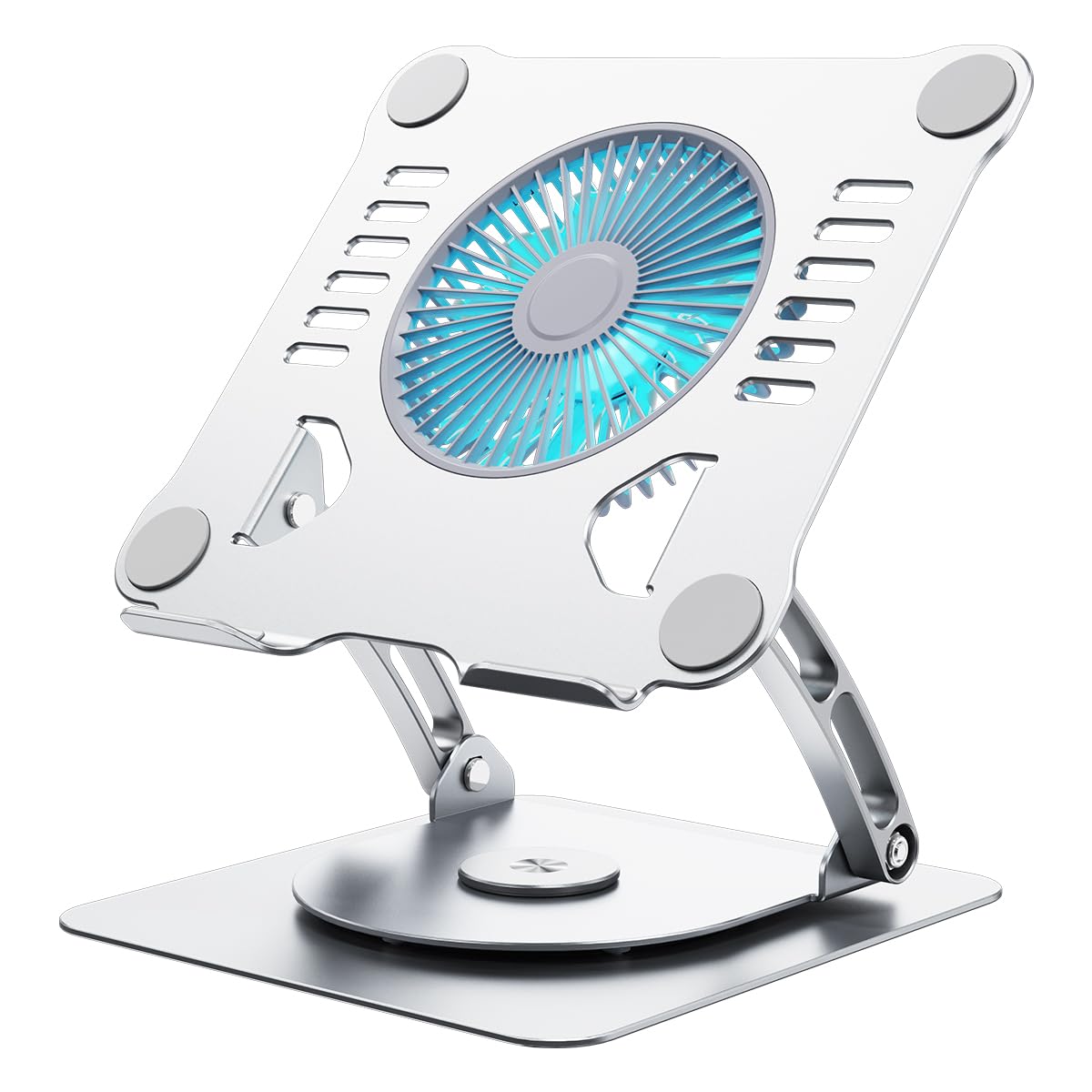 SHUWEI 360° Rotating Laptop Cooling Stand with 3 Speed Fan Adjustable Height Laptop Stand for Desk Ergonimic Aluminum Laptop Cooling Pad for 10-15 Notebook - Silver