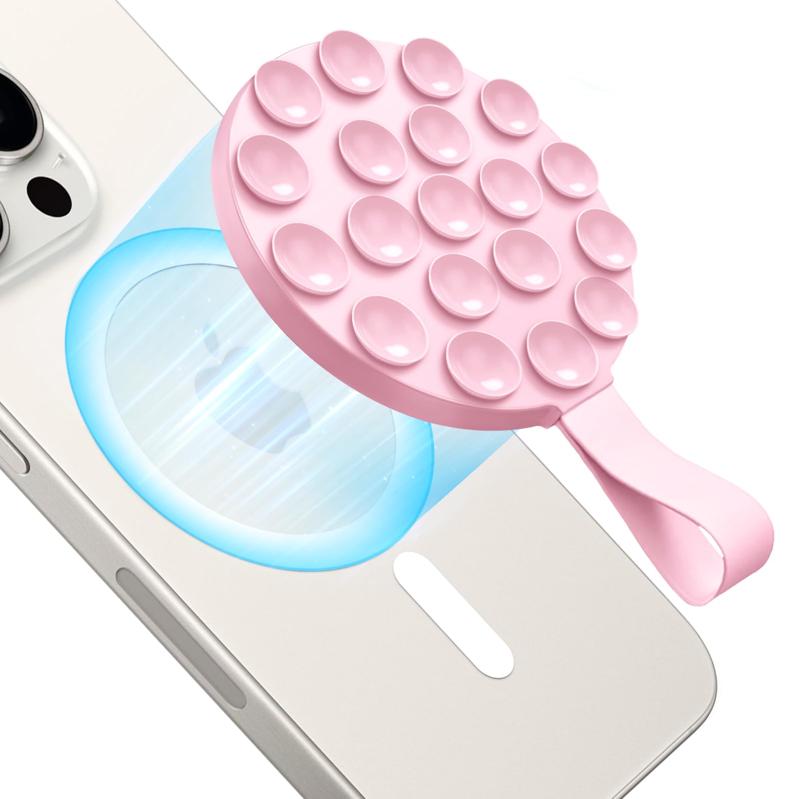 CreaDream Suction Cup Phone Mount for MagSafe Magnetic Phone Grip Holder Silicone Suction Phone Grip for Videos and Selfies Compatible with iPhone MagSafe 15/14/13/12 Series