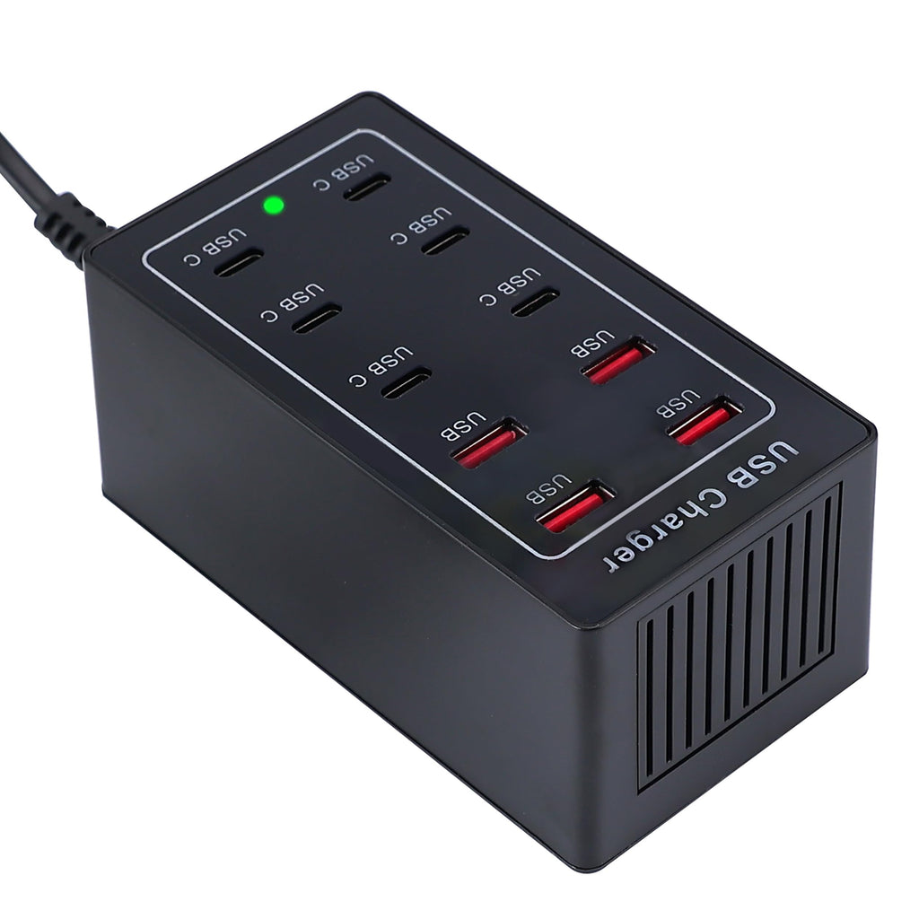 USB C Charger Block 10 Ports(4 USB A & 6 USB C Port) Multiple USB Charging Station Desktop USB Wall Charger Compatible with iPhone iPad Tablets Smartphones (Black-10 Port)