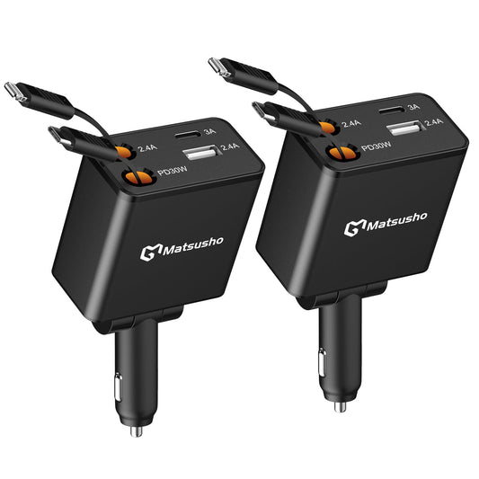 Retractable Car Charger 2 Pack 120W 4 in 1 Super Fast Car Phone Charger 120W Retractable Cable 2.6FT and 2 USB Ports Car Charger Adapter Compatible with iPhone 16 15 14 13 12 11 Pro Max Galaxy S24