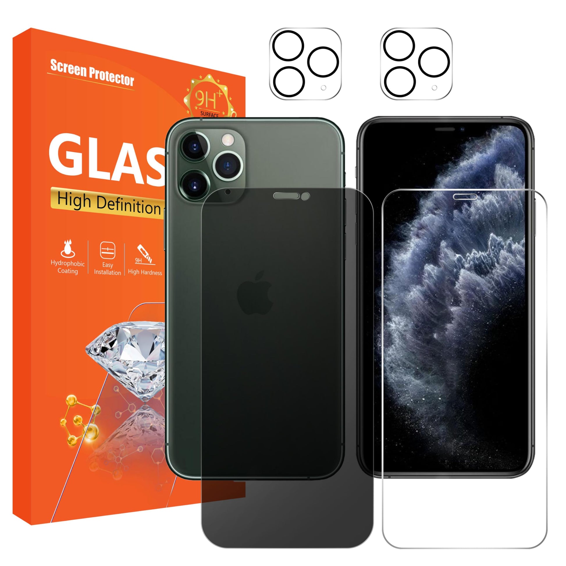seninhi [1+1+2Pack for iPhone 11 Pro MAX 6.5inch Transparent Screen Protector 1Pack + Privacy Screen Protector 1Pack + Camera Lens Protector 2Pack Tempered Glass