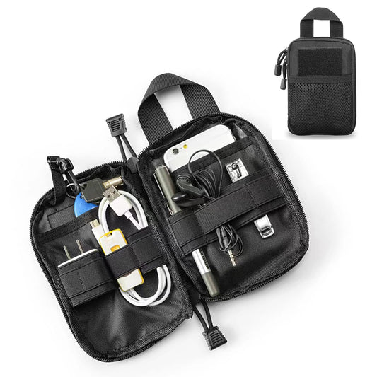 Tactical EDC Pocket Organizer Pouch Only Mini Small Tool Storage Pouch Bag Portable Nylon Molle Military Utility Pouch for Electronic Accessories Aid Kits Multitools Tactical Accessories (Black)