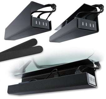 No-Screw Under Desk Cable Management Tray - Self-Adhesive Installation Cable Management Cable Management Under Desk Desk Wire Management Cable Tray Under Desk Cable Organizer - Black Set of 2