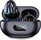 Open Ear Headphones Wireless Bluetooth 5.3 Clip On Earbuds with Digital Display Charging Case Button Control Bone Conduction Mini Sport Earphones Built-in Mic IPX7 Waterproof for Running Fitness Black