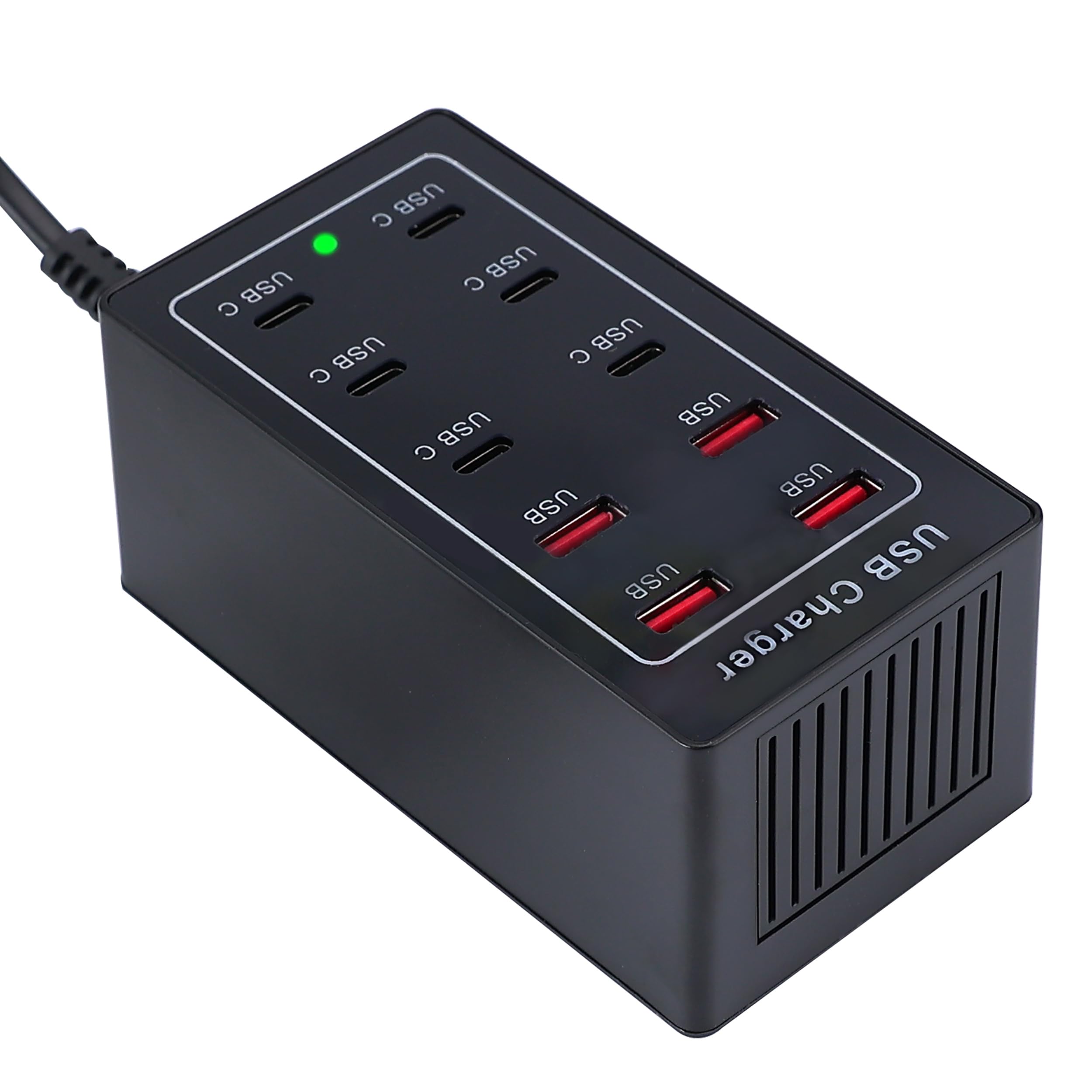 USB C Charger Block 10 Ports(4 USB A & 6 USB C Port) Multiple USB Charging Station Desktop USB Wall Charger Compatible with iPhone iPad Tablets Smartphones (Black-10 Port)