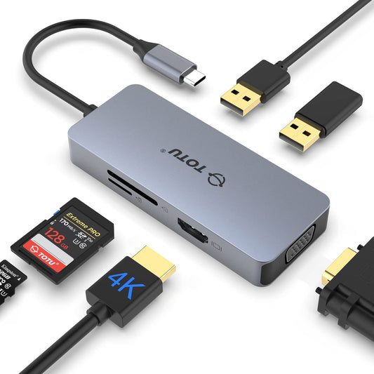 USB C Hub Docking Station TOTU 6-in-1 Docking Station Type C Hub with 4K HDMI Port VGA Port 2 USB 2.0 Ports SD/TF Card Reader for MacBook and Other Type C Laptops