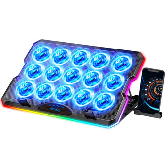 AIMIUZI Laptop Cooling Pad Gaming Laptop Cooler with 15 Quiet Fans for 12-17.3 Inch Notebook Slim Portable RGB Laptop Cooling Stand with 7 Height Adjustable2 USB Ports Phone Stand