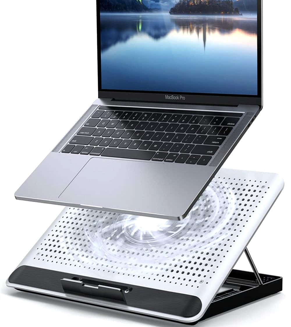 16inch Single Fan Lap Chill Mat - Aluminum Panel Laptop Cooling Pad Heat Protection Laptop Cooler Adjustable Foldable Long Stand Fans Switch with dimmable-Speed USB-A Connection Laptop Fan