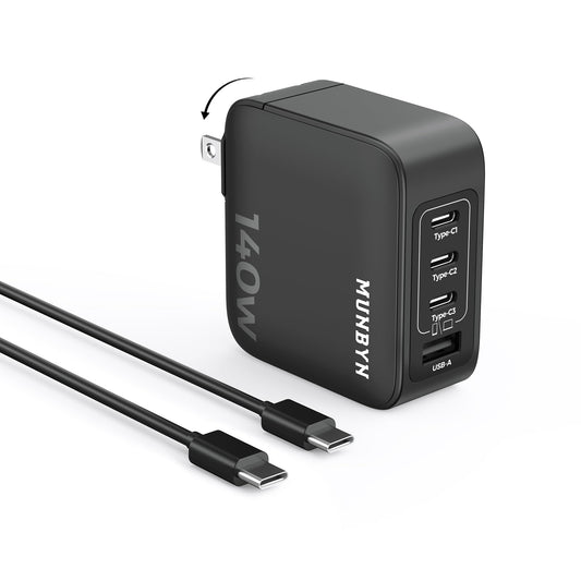 MUNBYN 140W USB-C GaN Wall Charger 4-Port Foldable for MacBook Pro