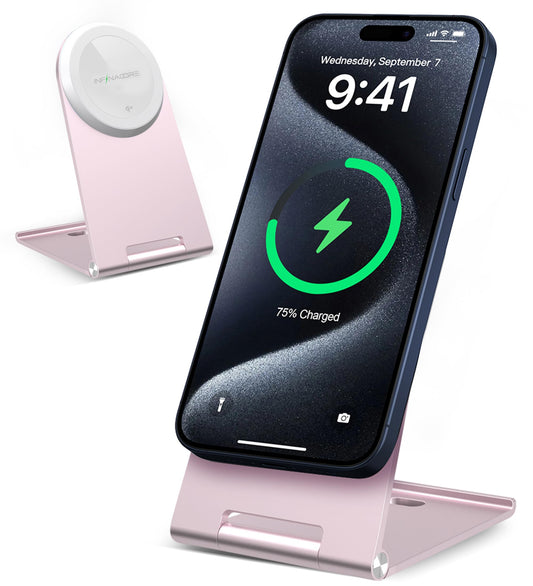 InfinaCore T1 Foldable Qi2 Certified Wireless Charging Stand Compatible with MagSafe Portable iPhone Mount Desktop Bedside Travel Essential Dock for Desk Nightstand Magnetic Phone Holder Fast Charge