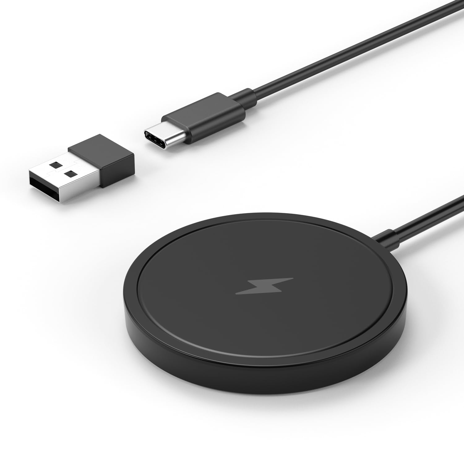 PINRUIGE Wireless Charger 15W Max Fast Magnetic Wireless Charging Pad Compatible with iPhone 15/14/13/12 with USB-A Converter Black