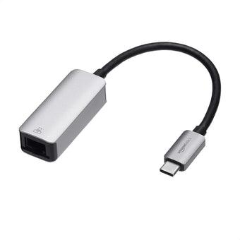 Amazon Basics Aluminum USB-C to RJ45 Gigabit Ethernet Adapter Fast Network Grey 2.07 x 0.81 x 0.6 inches